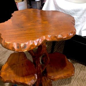 Beautiful custom3 level side table hand carved Burch wood stump. 80 years old.